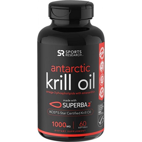 Krill Oil  ยี่ห้อ	Pure Antarctic Krill Oil with Astaxanthin Double-Strength with 1000mg by Sports Research